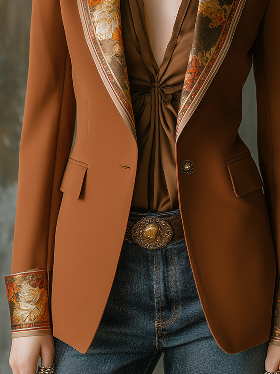 Quietly Luxurious Vintage Oil Painting-style Floral Print Fitted Blazer