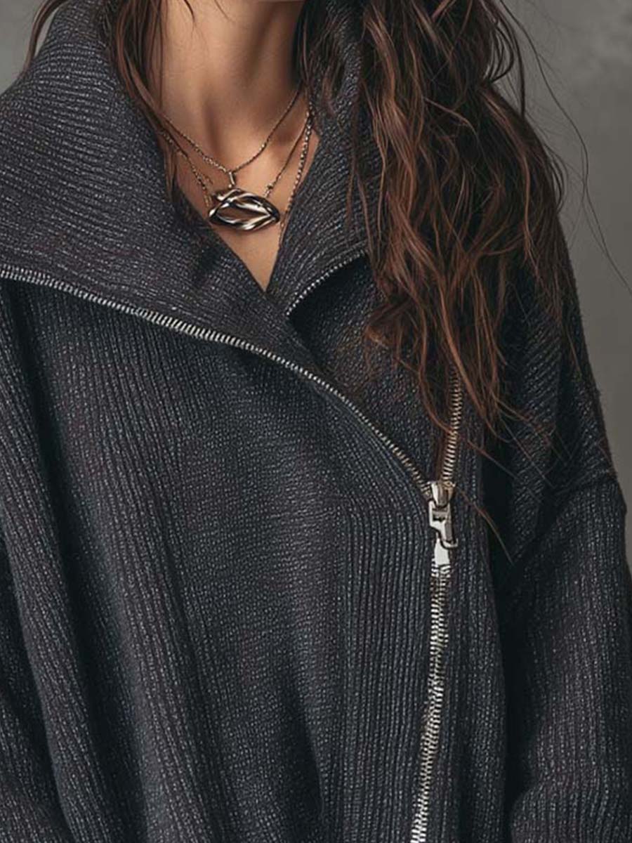 Oversized Asymmetrical Zip Knit Top