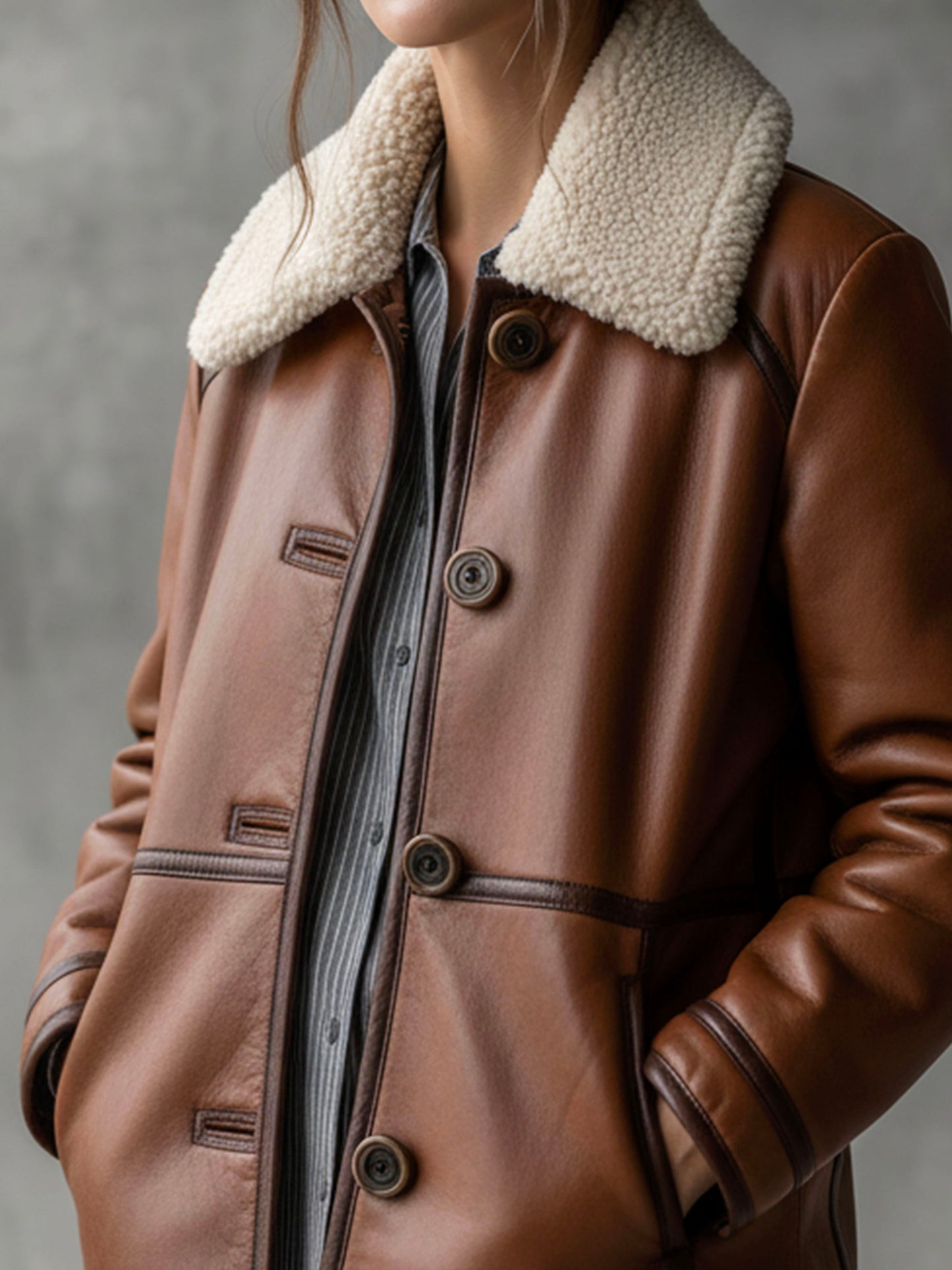 Classic Button Versatile Reversible Shearling And Eco Leather Coat