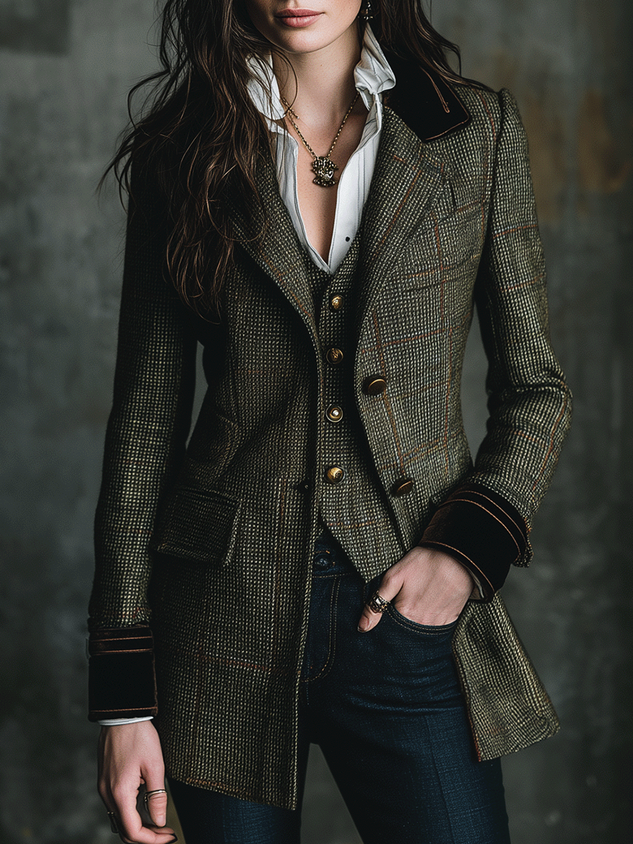 Vintage Heritage Plaid Tailored In Olive Brown Jacket