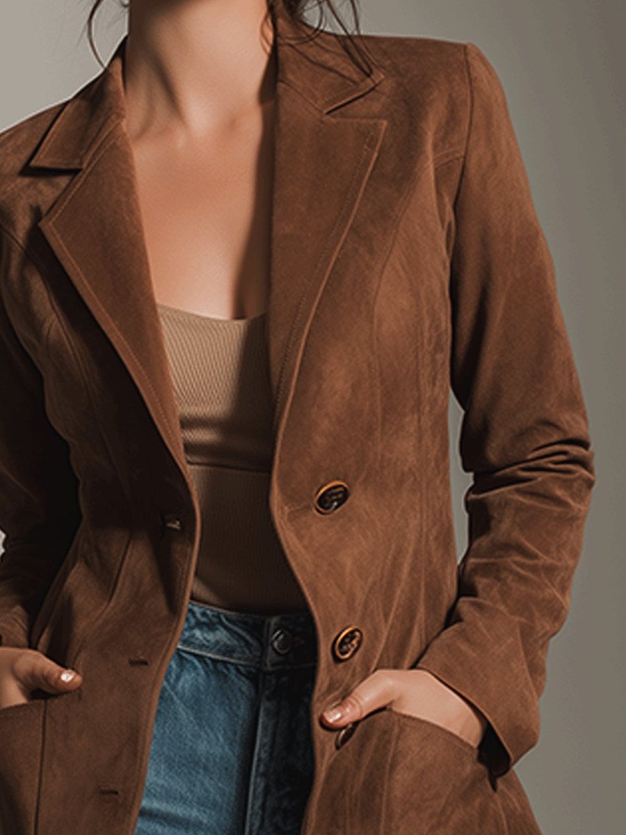 Caramel Fashion Vintage Faux Suede Blazer