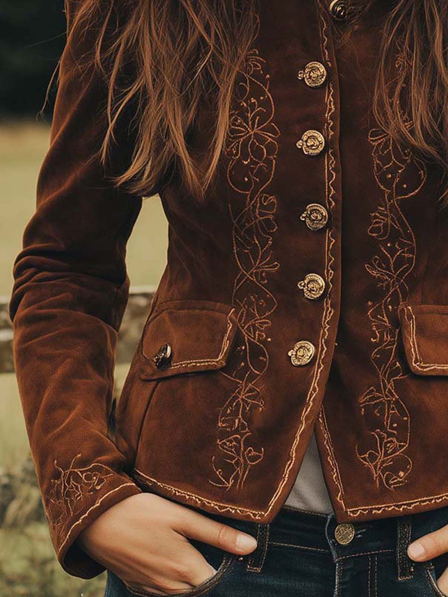 Bohemian Microsuede Embroidered Slim Fit Jacket