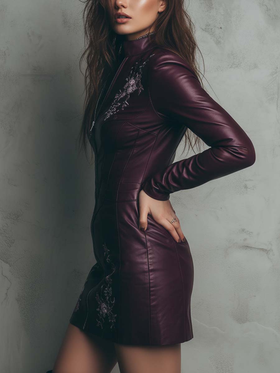 Embroidered Eco-Leather Mini Dress