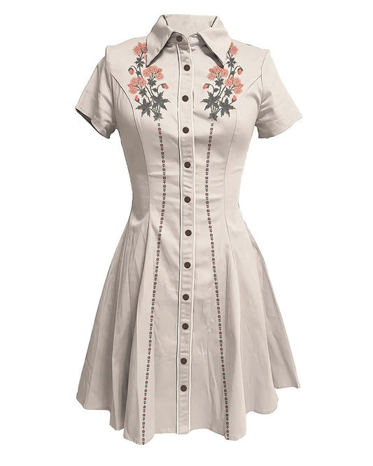 Western Classic Flower Lapel Shirt Dress