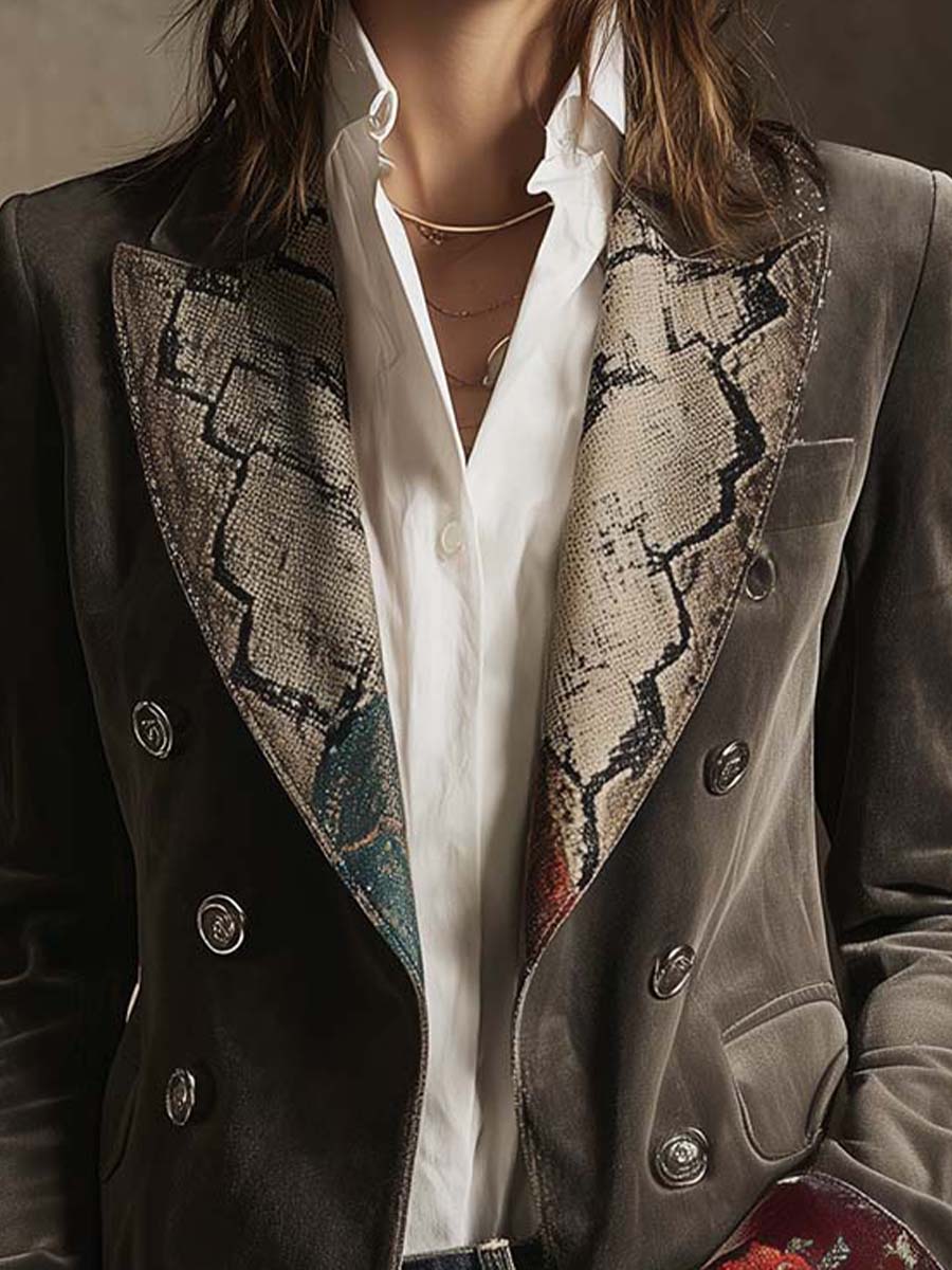 Velvet Blazer With Printed Lapels And Cuffs
