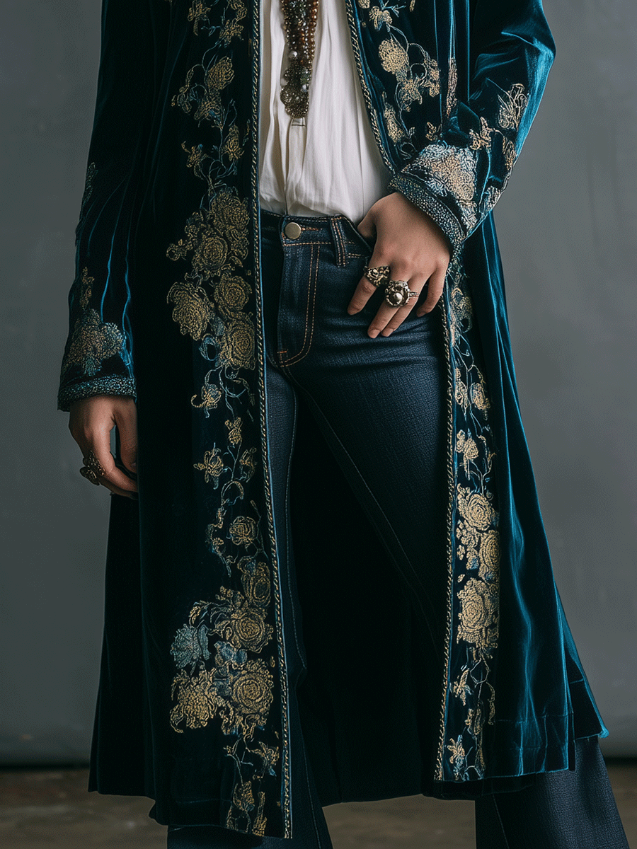 Vintage Floral Velvet Maxi Coat