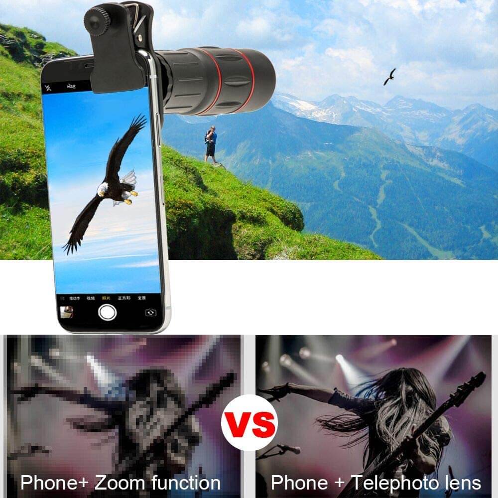 Cell Phone Camera Lens, 18X Zoom Telephoto Lens with Tripod for iPhone, Samsung, Android, Monocular Telescope