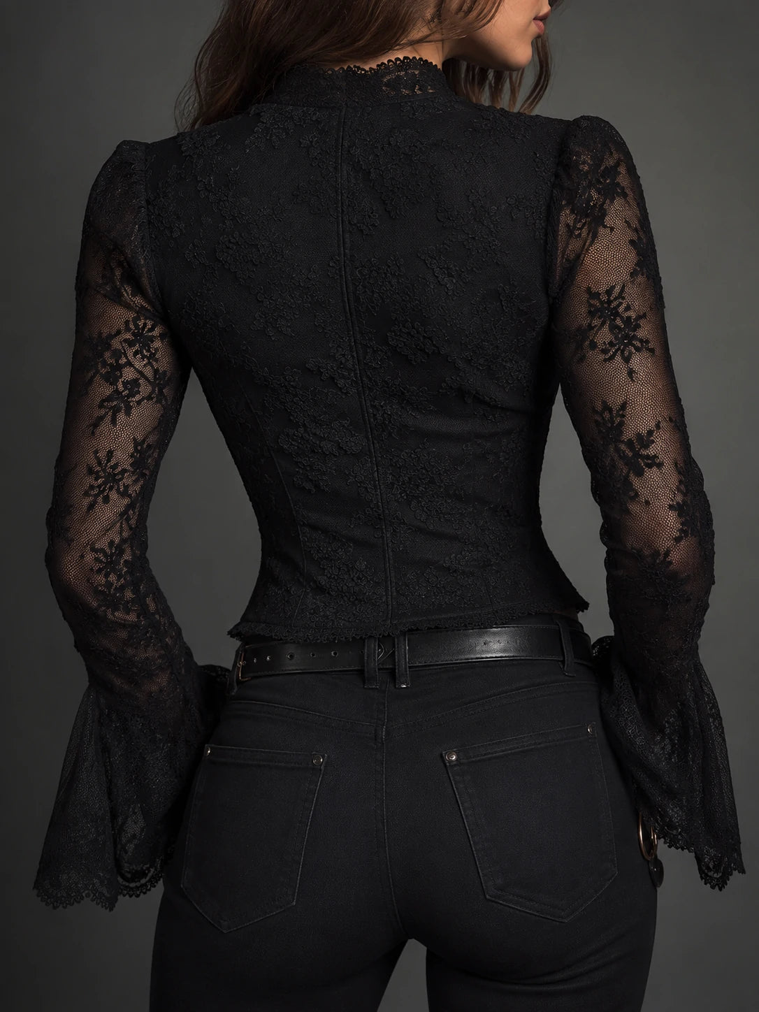 Elegant Black Lace Victorian Corset Blouse