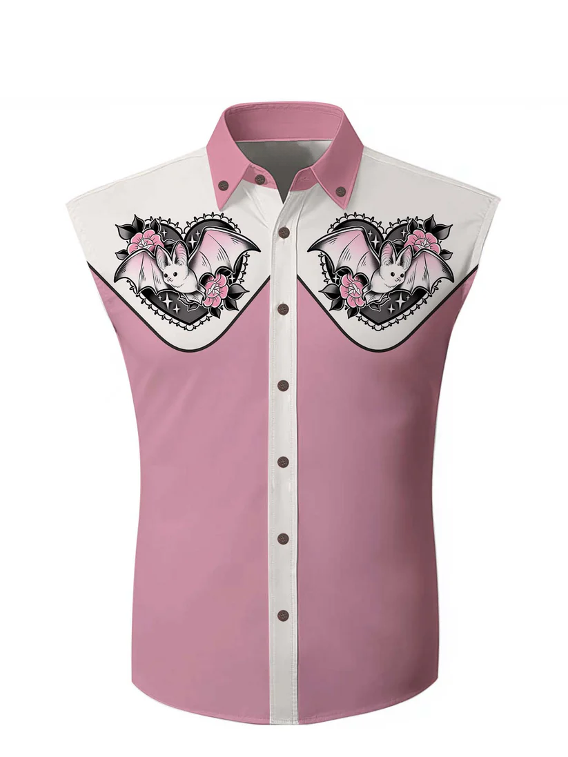 Love Bat And Flower  - 100% Cotton Sleeveless Shirt