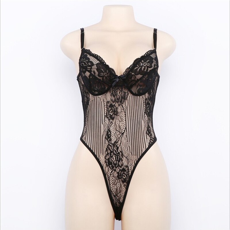 Lace Mesh Open Back Bodysuit for Women