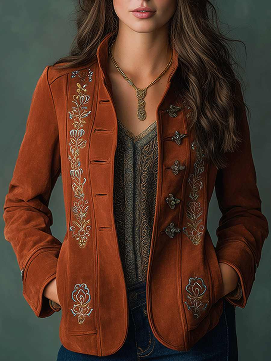 Bohemian Embroidered Suede Jacket