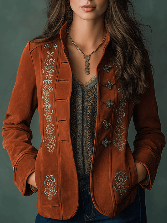 Bohemian Embroidered Suede Jacket