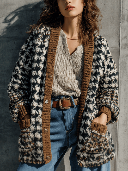 Cozy Oversized Houndstooth Cardigan