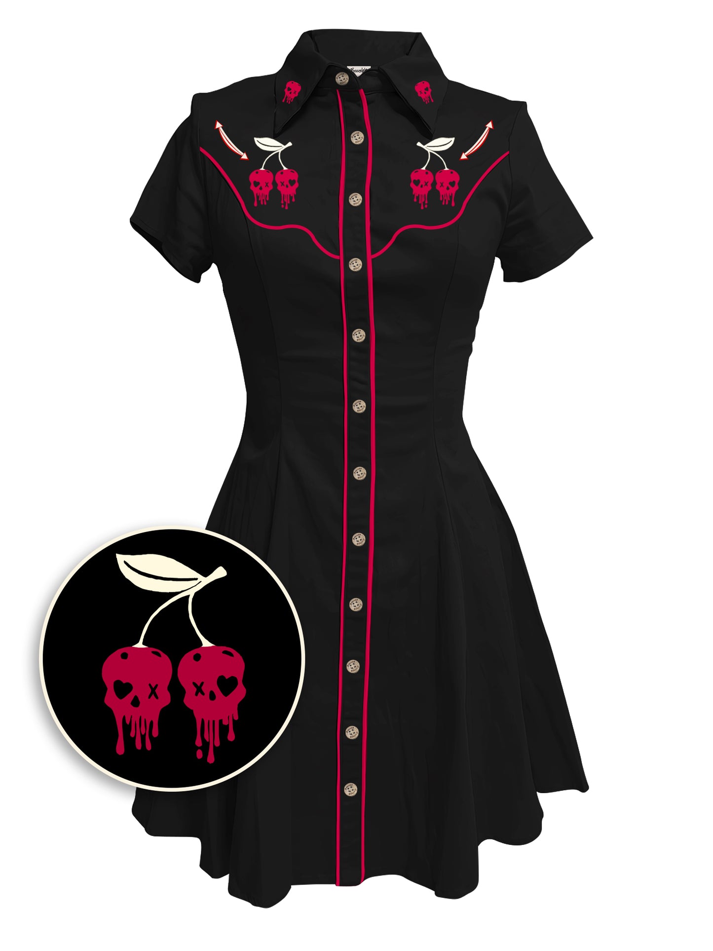 Cherry Skull - 100% Cotton Double Pocket Dress