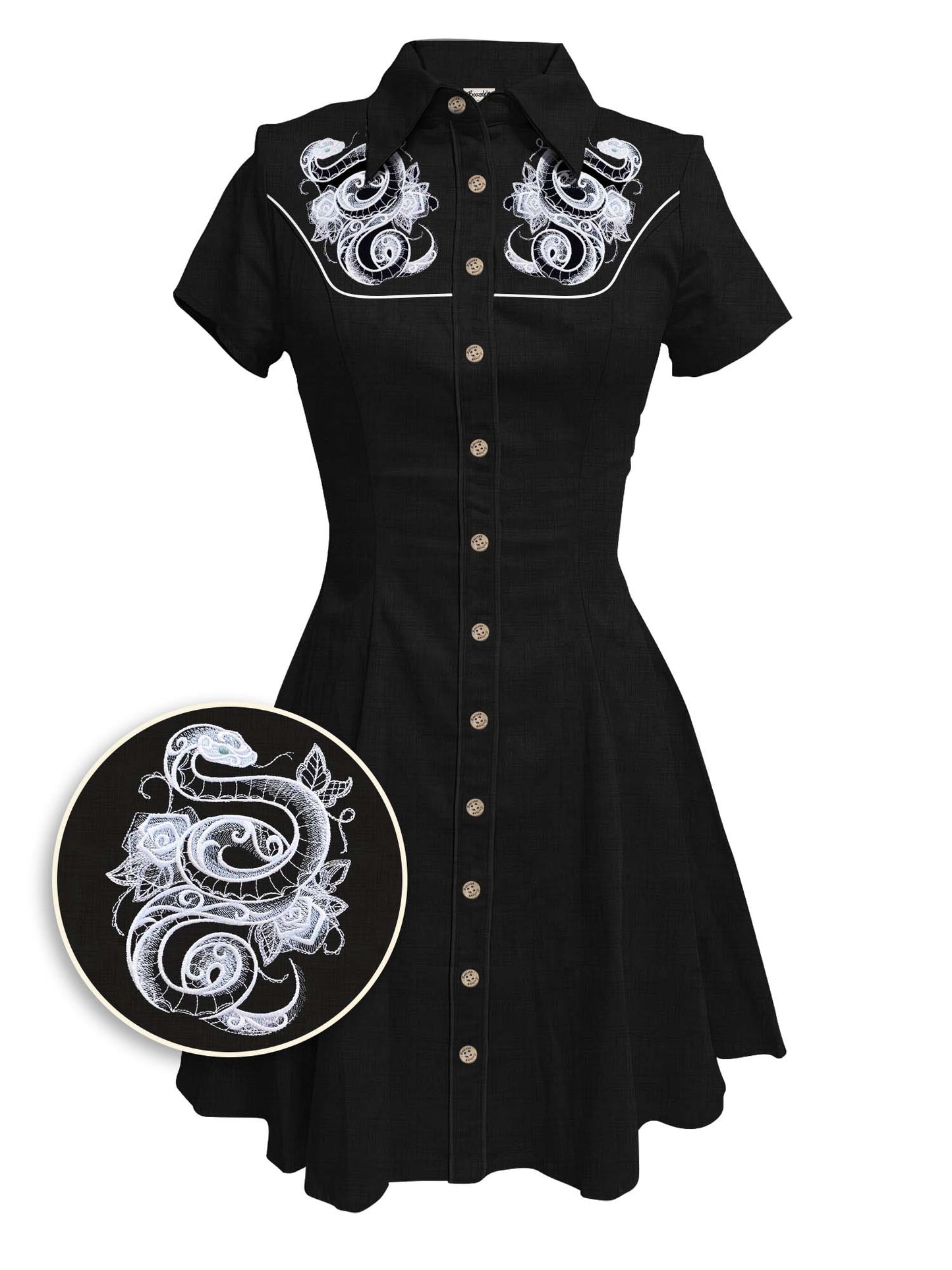 [Embroidery]Rose Snake - 100% Cotton Dress