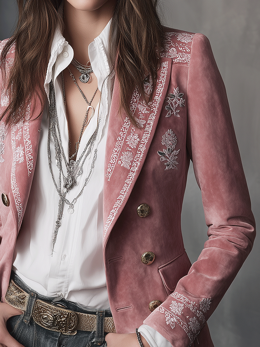 Boho Luxe Pink Velvet Tailored Blazer