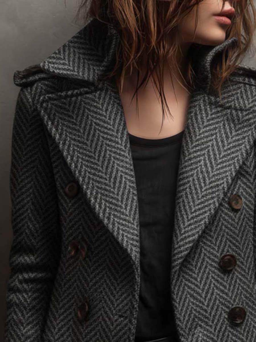 Herringbone Wool-Blend Double-Breasted Jacket