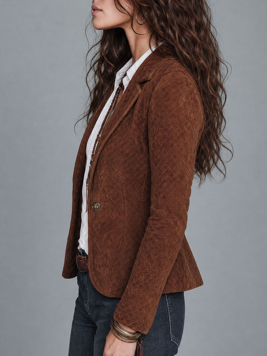 Vintage Lapels Single-button Woven Faux Suede Blazer