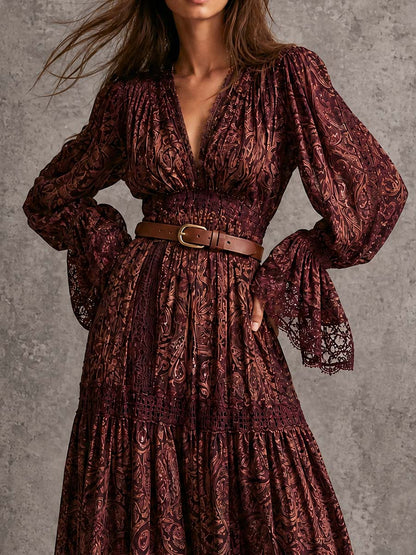 Vintage Paisley Lace Tiered Maxi Dress