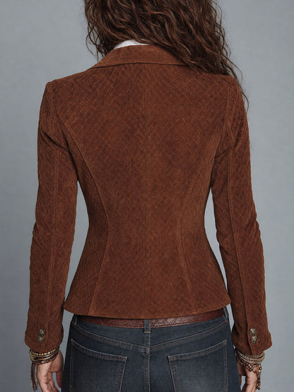 Vintage Lapels Single-button Woven Faux Suede Blazer