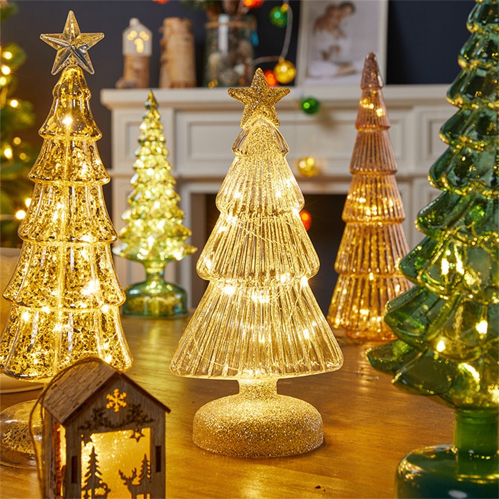 Glowing Glass Christmas Tree Ornaments Home Luminous Desktop Decoration Led Night Light Party Xmas Decorations Festival Kid Gift