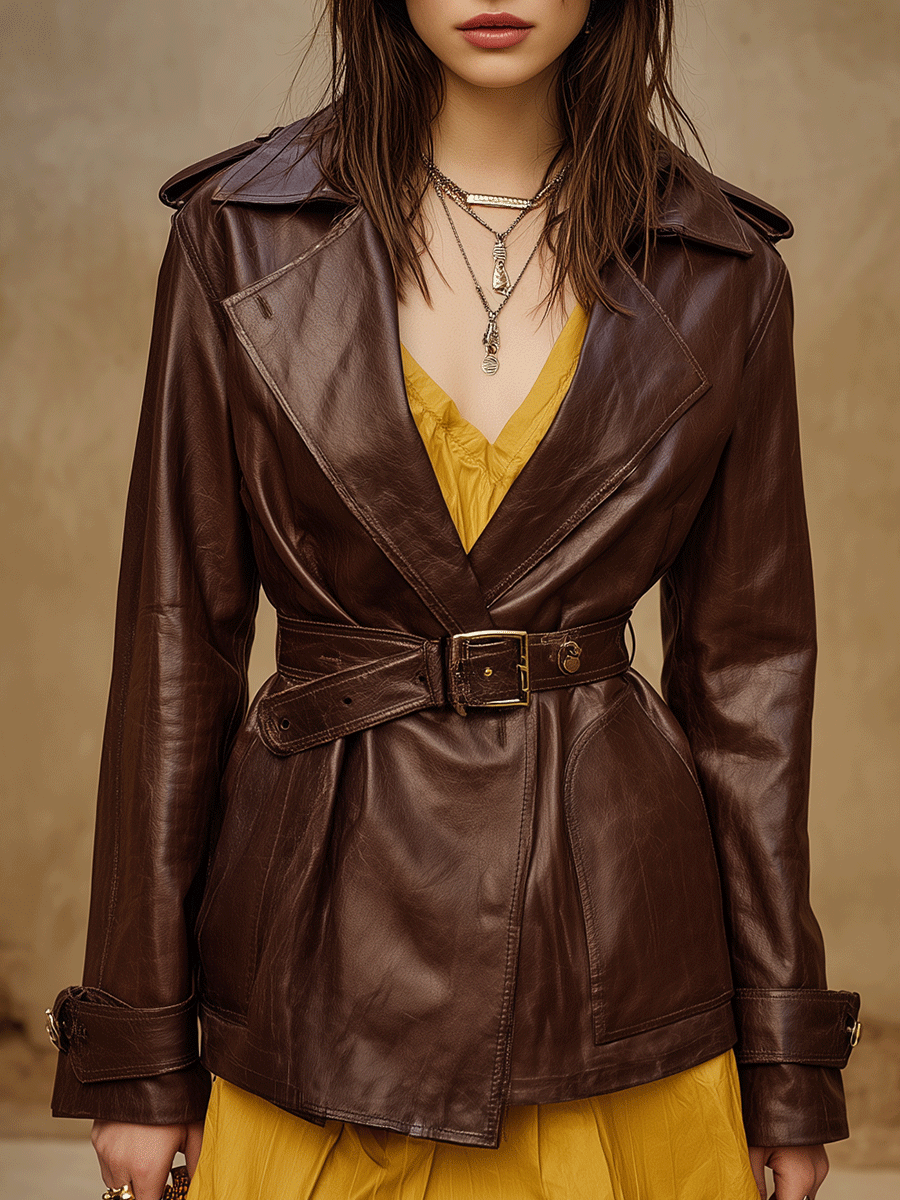 Boho Luxe Waist-Cinched Faux Leather Coat