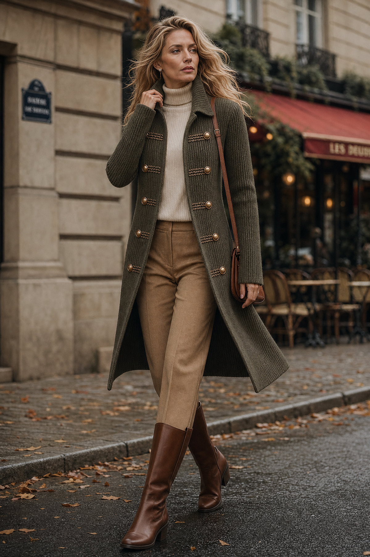 Military Style Ribbed Knit Longline Cardigan With Braided Button Trim
