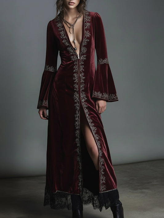 Romantic Drama Burgundy Velvet Opera Maxi Dress