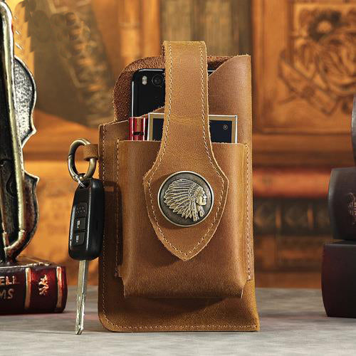 Crazy horse leather belt bag tide