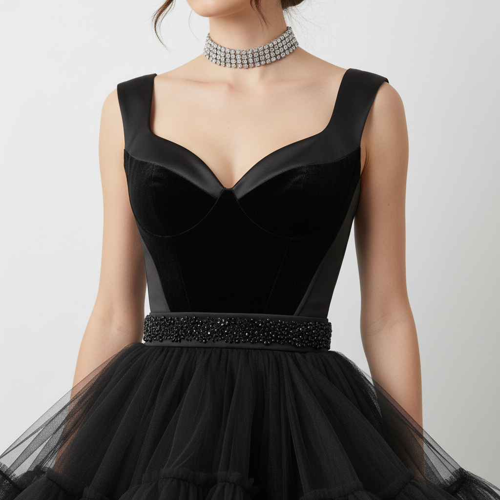 Elegant Black Tiered Ruffle High-Low Gown