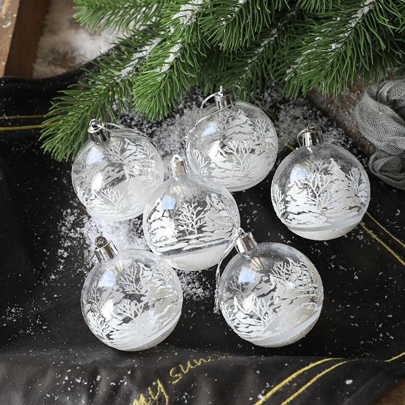 6pcs/6cm Transparent Snow Christmas Balls Pendants for Christmas Tree Decoration