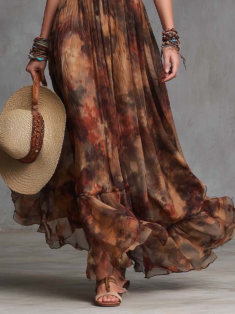 Tuscany Sunset Boho Halter Maxi Dress
