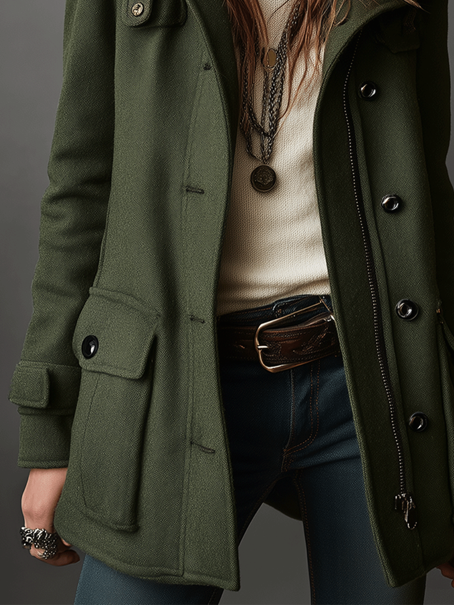 Military-Inspired Olive Wool Jacket