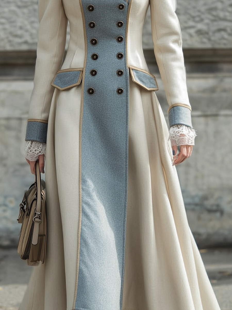 Retro Contrast Wool Blend Coat