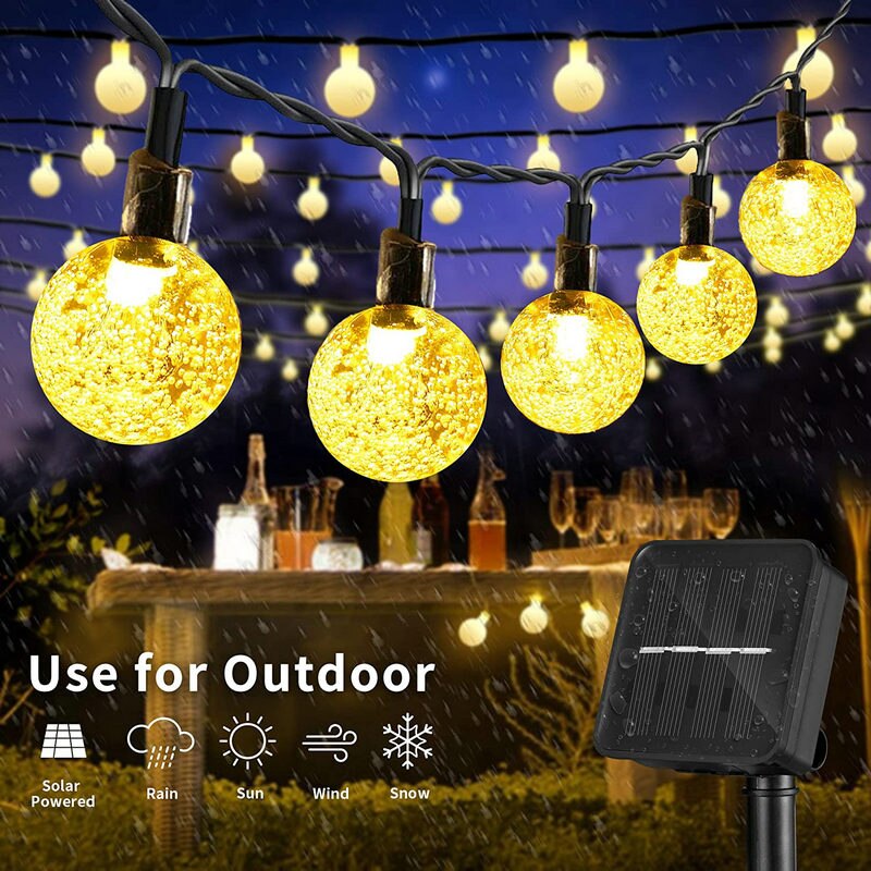 Crystal Balls Solar Lamp Waterproof LED Fairy Lights 8 Modes Outdoor Solar Power Light for Garden Yard Home Party Wedding Decor