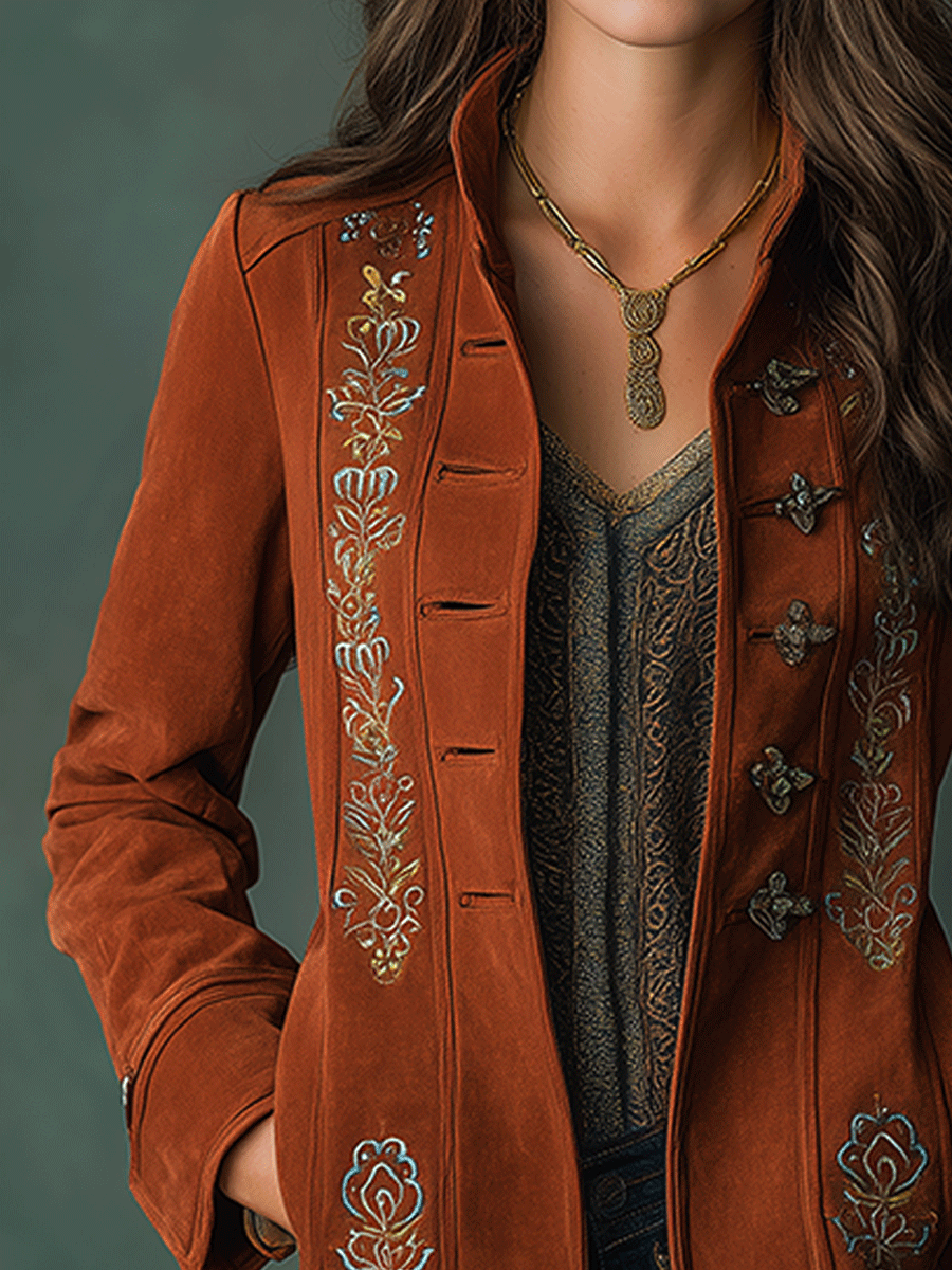 Bohemian Embroidered Suede Jacket