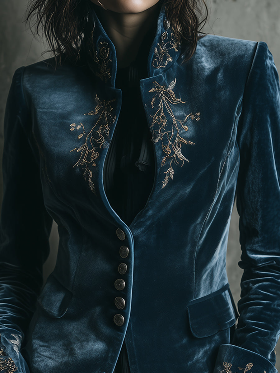 Quiet Luxury Stand Collar Embroidered Waisted Jacket