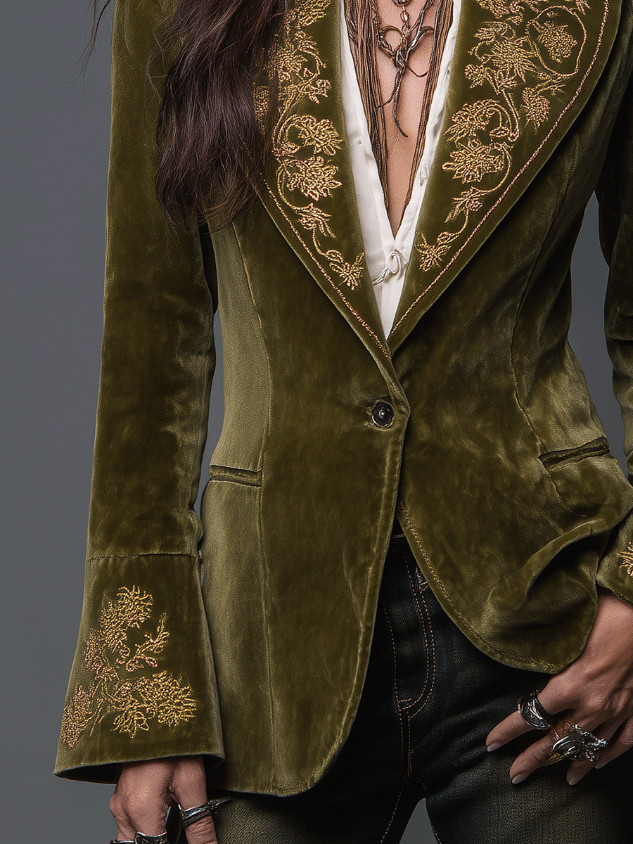 Vintage Baroque Gold Floral Velvet Blazer