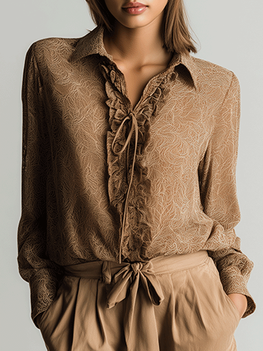 Vintage Ruffled Tie Floral Print Chiffon Shirt