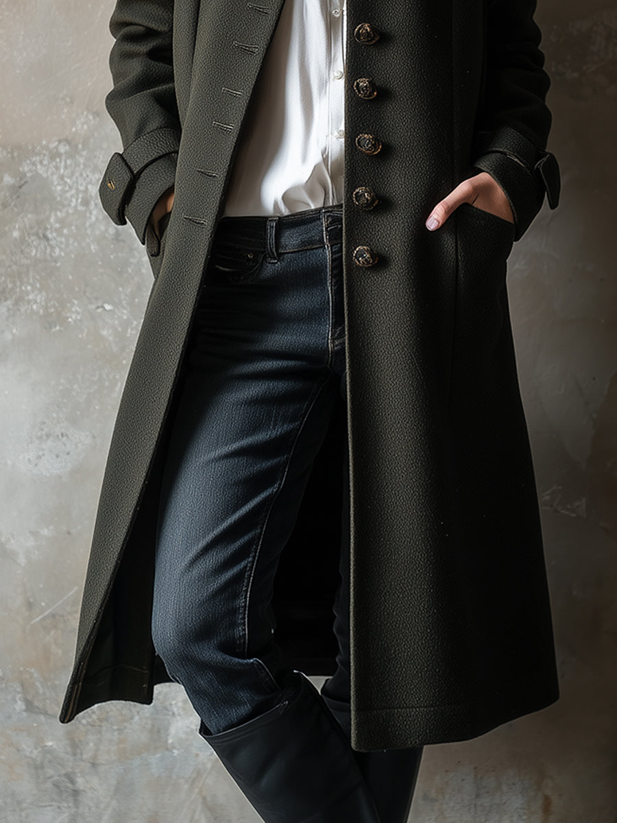 Retro British Style Single-breasted Wool Mid-length Coat