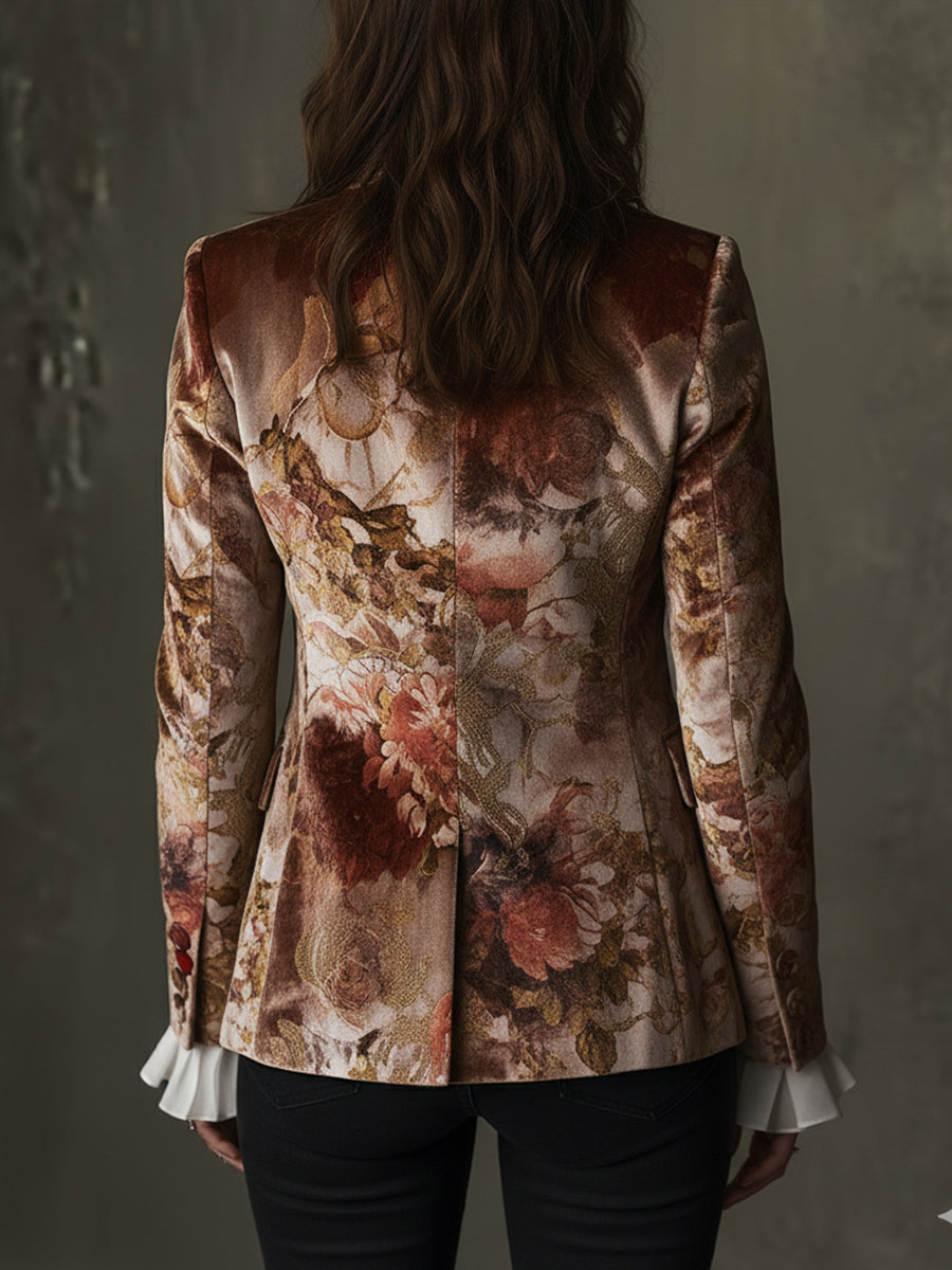 Quiet Luxury Velvet Printed Lapel Blazer