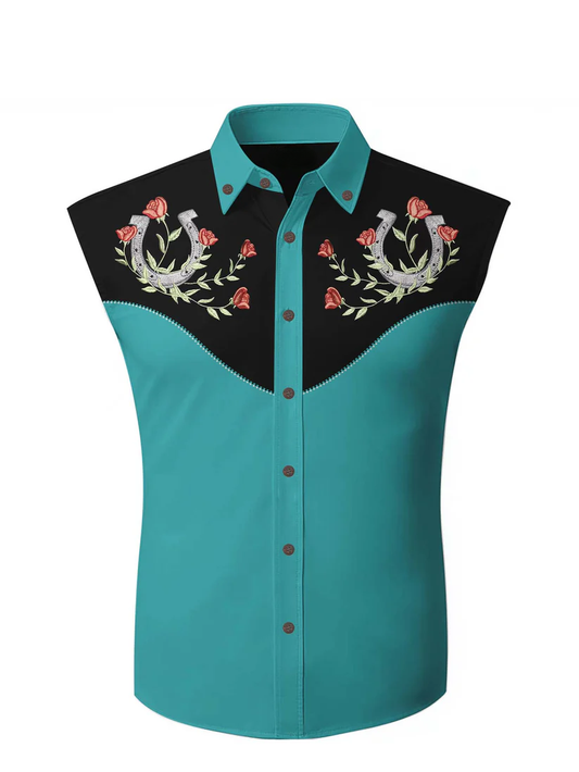 Western Vintage Flower  - 100% Cotton Sleeveless Shirt