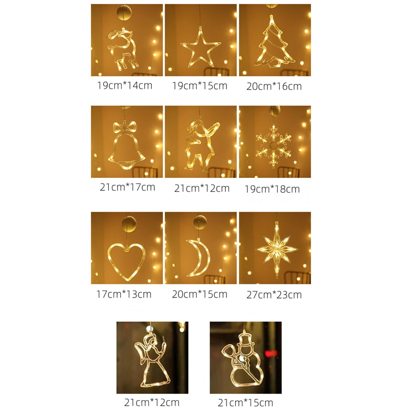 Christmas Ornaments Hanging LED Lights Bedroom Decoration Christmas Decorations Home Window Glass Decoration Warm Battery