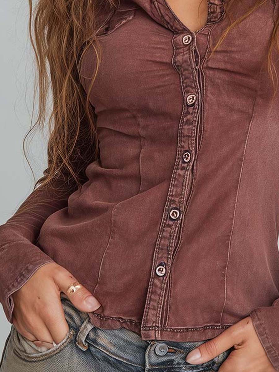 Vintage Sun-Dried Red Washed Slim Fit Shirt