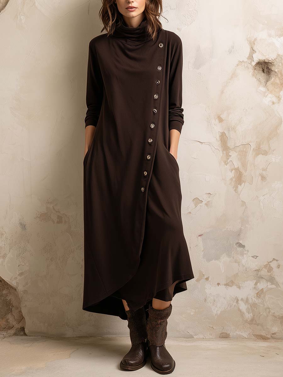 Boho-Inspired Midi Dress With Side Button Placket