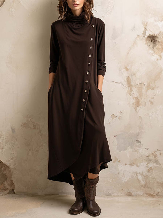Boho-Inspired Midi Dress With Side Button Placket