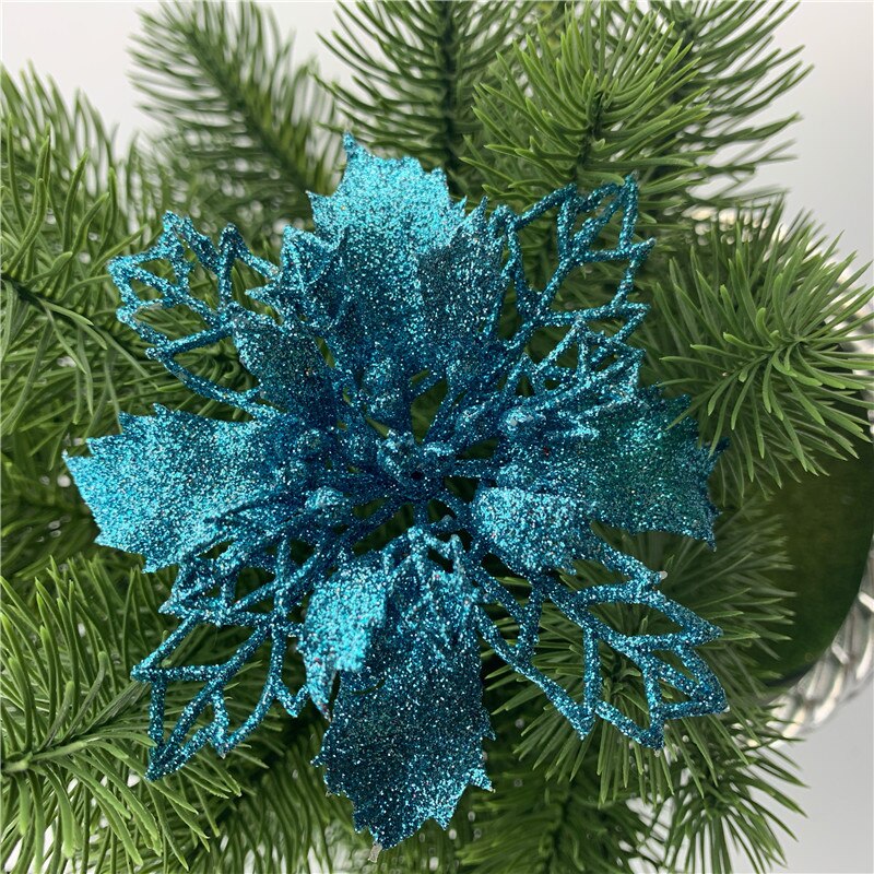 5Pcs Glitter Artifical Christmas Flower Tree Decorations Home