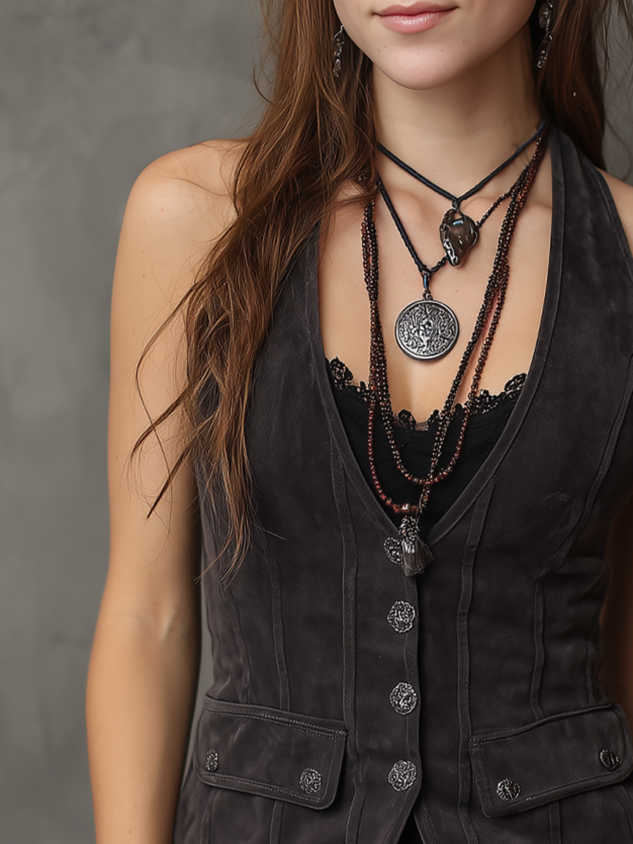 Vintage Halter Collar Suede Vest