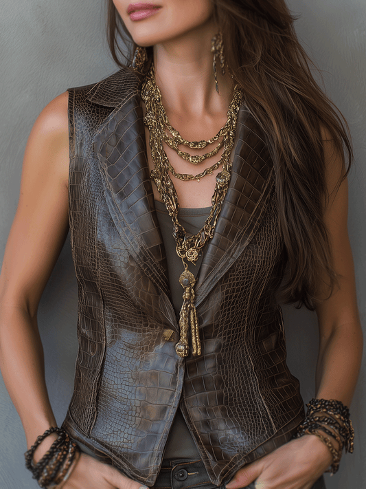 Metallic And Vintage Crocodile-Effect Vest