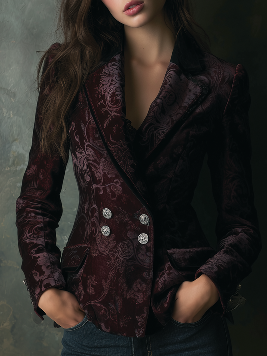 Vintage Floral Polyester Velvet Blazer